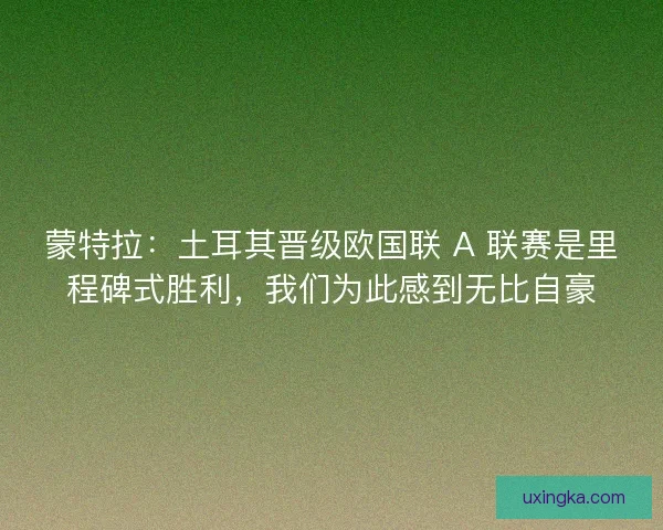 蒙特拉：土耳其晋级欧国联 A 联赛是里程碑式胜利，我们为此感到无比自豪